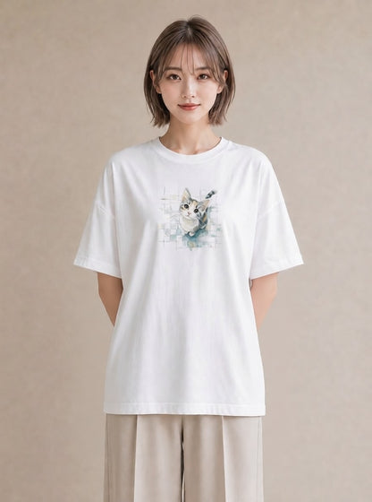 半袖Tシャツ レディース 愛猫 猫 ねこ イラスト 北欧風 女性 旅行用 白T YMAZO
