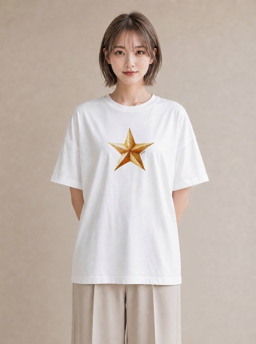 デザインTシャツ レディース スター 星空 宇宙 イラスト 水彩風 デイリーウェア 休日 白T YMAZO