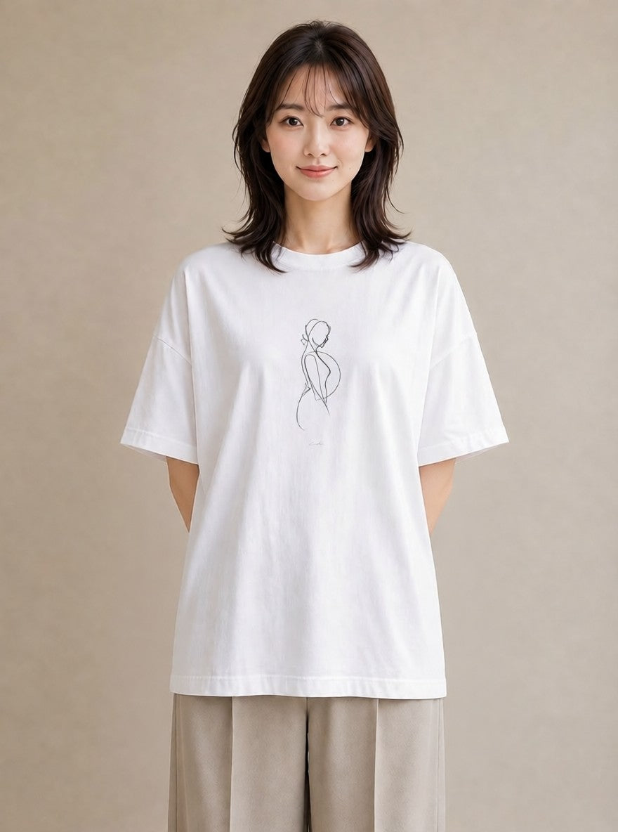 半袖Tシャツ レディース 女の子 ガール 後ろ姿 イラスト 個性的 送別ギフト 通勤 白T YMAZO