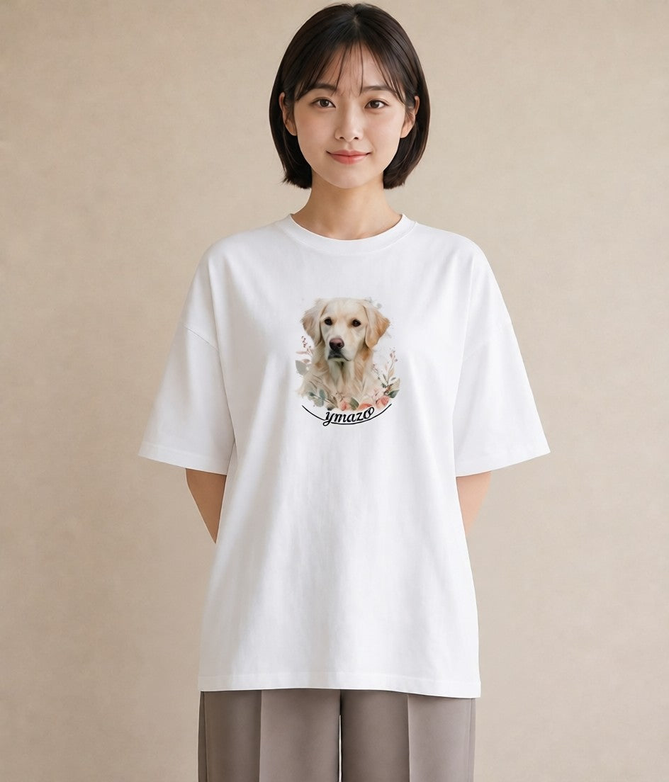 デザインTシャツ レディース ゴールデンレトリバー ゴールデン 犬 いぬ イラスト 休日コーデ ビーチ デイリーウェア 白T YMAZO