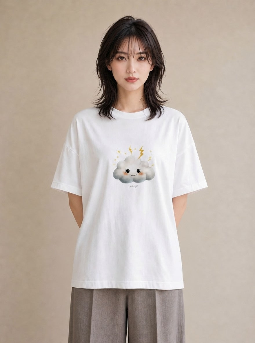 グラフィックTシャツ レディース 雲 星空 宇宙 イラスト ゆるコーデ 女性 旅行用 白T YMAZO