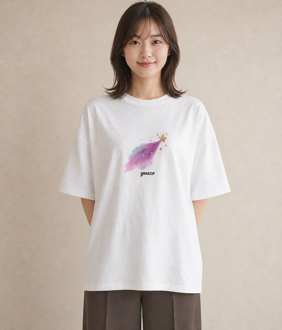 デザインTシャツ レディース オーロラ 星空 宇宙 イラスト ラフカジュアル 姉妹 送別ギフト 白T YMAZO