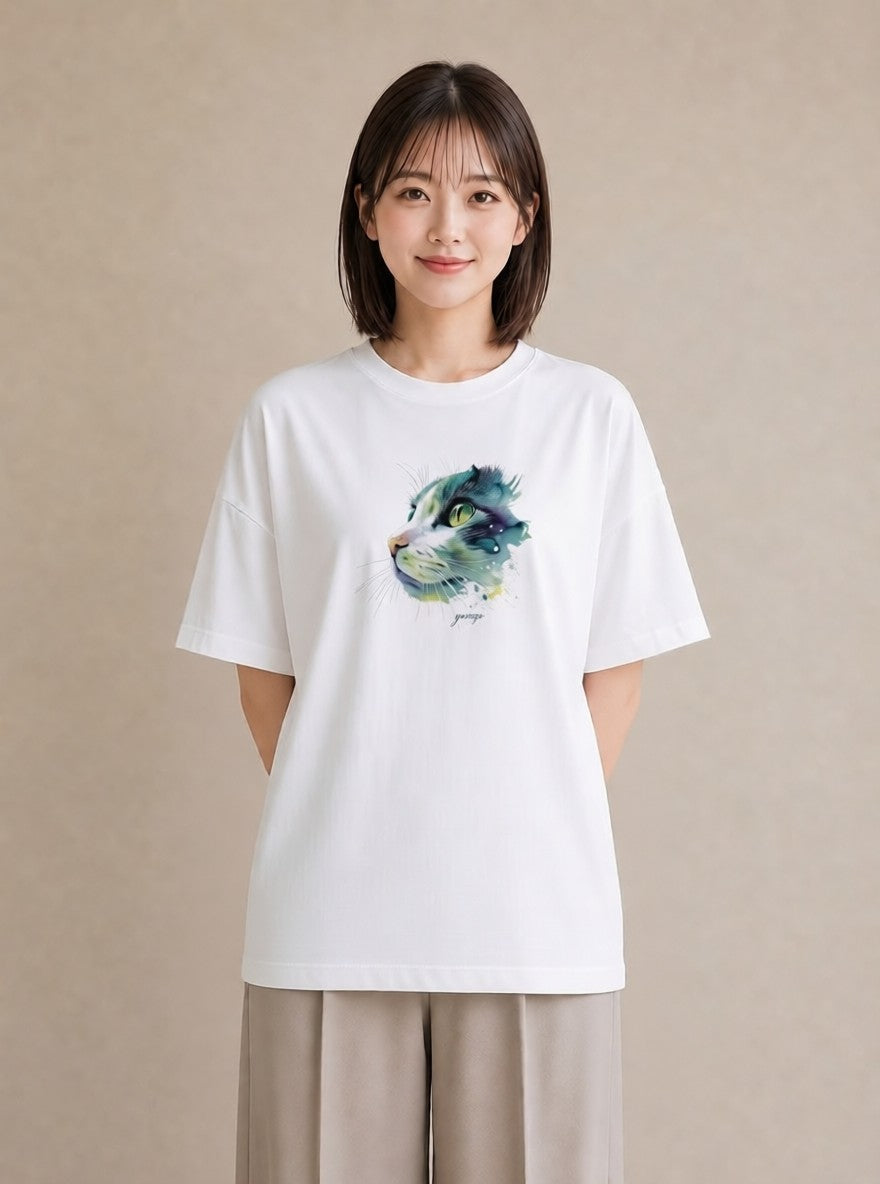 グラフィックTシャツ レディース ベンガル 猫 ねこ イラスト ミニマル 秋コーデ おしゃれギフト 白T YMAZO