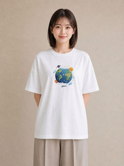 デザインTシャツ レディース プラネット 星空 宇宙 イラスト 抜け感 母の日 ビーチ 白T YMAZO