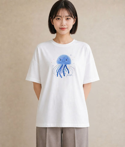 Tシャツ レディース くらげ クラゲ 海の生き物 海 イラスト 抜け感 デイリーウェア 休日 白T YMAZO