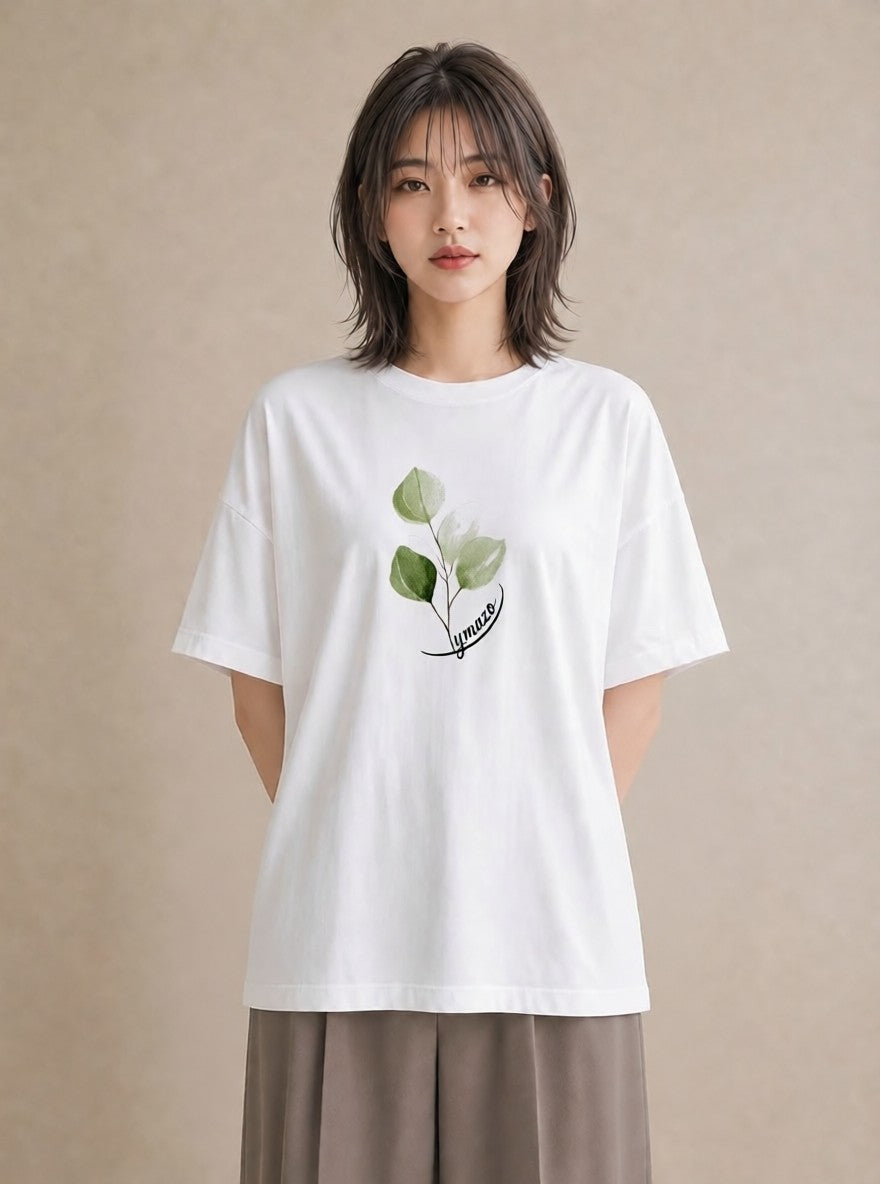 グラフィックTシャツ レディース 葉っぱ 植物 ボタニカル イラスト 普段使い 海 カフェ巡り 白T YMAZO
