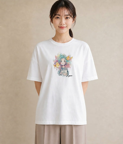 グラフィックTシャツ レディース 人魚 海の生き物 海 イラスト ガーリー 普段着 週末コーデ 白T YMAZO