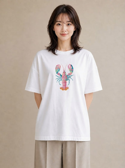 デザインTシャツ レディース カニ 海の生き物 海 イラスト きれいめ 通勤 在宅 白T YMAZO