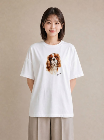 グラフィックTシャツ レディース キャバリア 犬 いぬ イラスト ユニーク ギフト 母の日 白T YMAZO