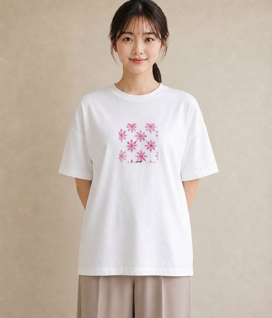 グラフィックTシャツ レディース 雪の結晶 星空 宇宙 イラスト フェミニン 女子会 お揃い 白T YMAZO