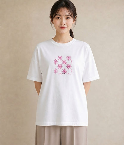 グラフィックTシャツ レディース 雪の結晶 星空 宇宙 イラスト フェミニン 女子会 お揃い 白T YMAZO
