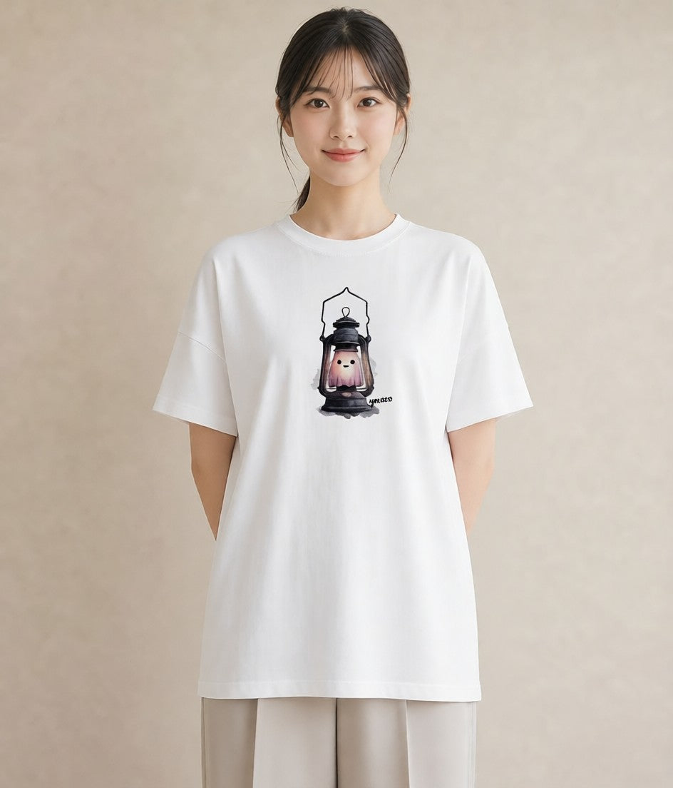 半袖Tシャツ レディース 街灯 夜霧 夜 ナチュラル アンティーク イラスト レトロ レイヤード 友達ギフト 白T YMAZO