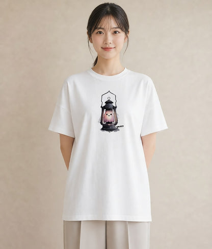 半袖Tシャツ レディース 街灯 夜霧 夜 ナチュラル アンティーク イラスト レトロ レイヤード 友達ギフト 白T YMAZO