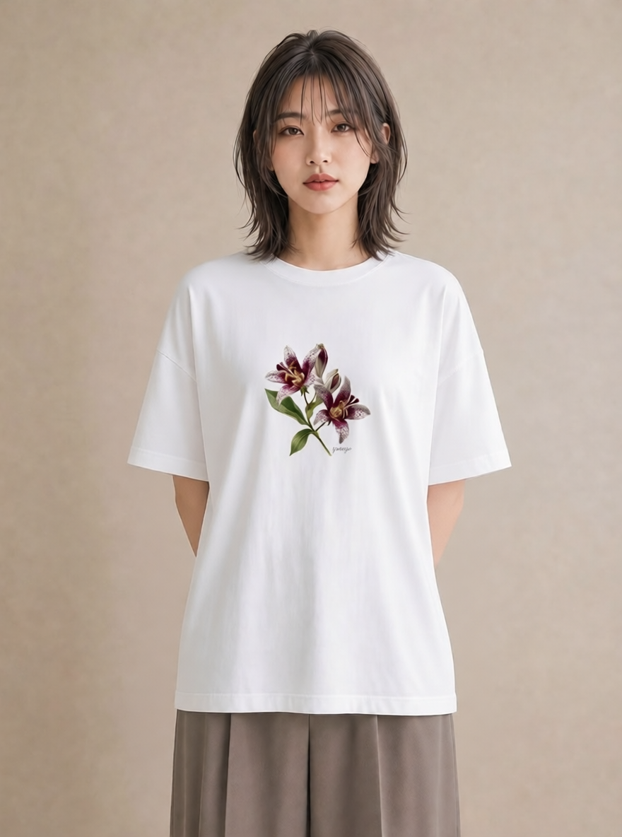 プリントTシャツ レディース ゆり 百合 花 花柄 イラスト カジュアル 社会人 女性 白T