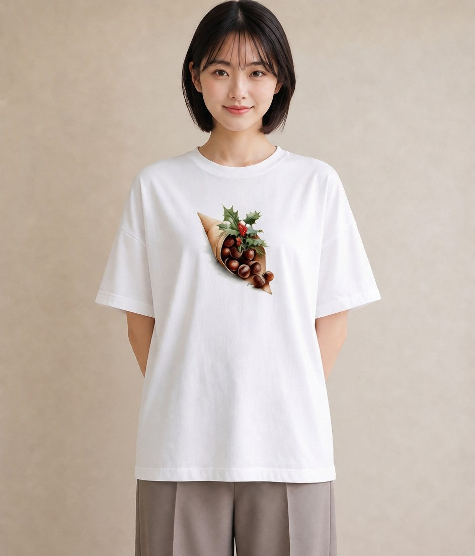 プリントTシャツ レディース どんぐり 植物 ボタニカル イラスト 旅行コーデ 送別ギフト 通勤 白T YMAZO