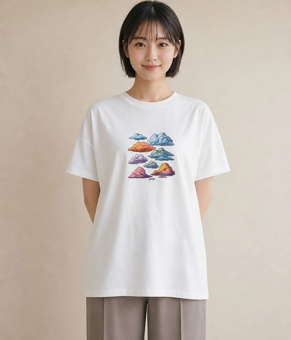 Tシャツ レディース 空 星空 宇宙 イラスト 休日コーデ カフェ巡り 女子会 白T YMAZO