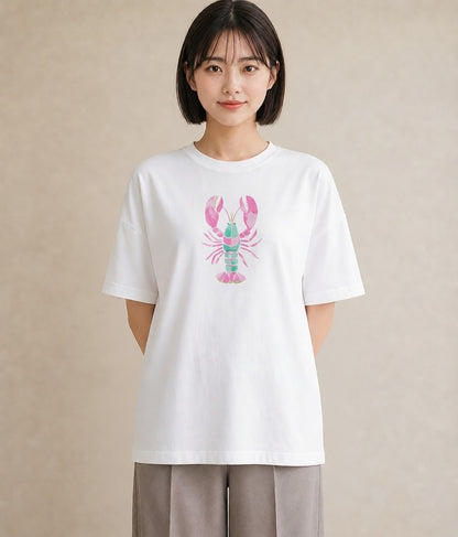 半袖Tシャツ レディース エビ 海の生き物 海 イラスト 北欧風 帰省 ラフ 白T YMAZO