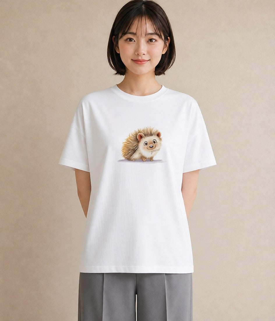 プリントTシャツ レディース ハリネズミ ペット 動物 イラスト ボタニカル ホワイトデー 春服 白T YMAZO