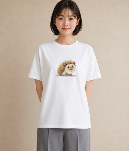 プリントTシャツ レディース ハリネズミ ペット 動物 イラスト ボタニカル ホワイトデー 春服 白T YMAZO