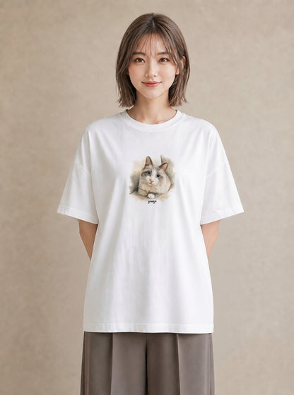Tシャツ レディース ねこ 猫 ネコ イラスト 可愛い ホワイトデー 春服 白T YMAZO