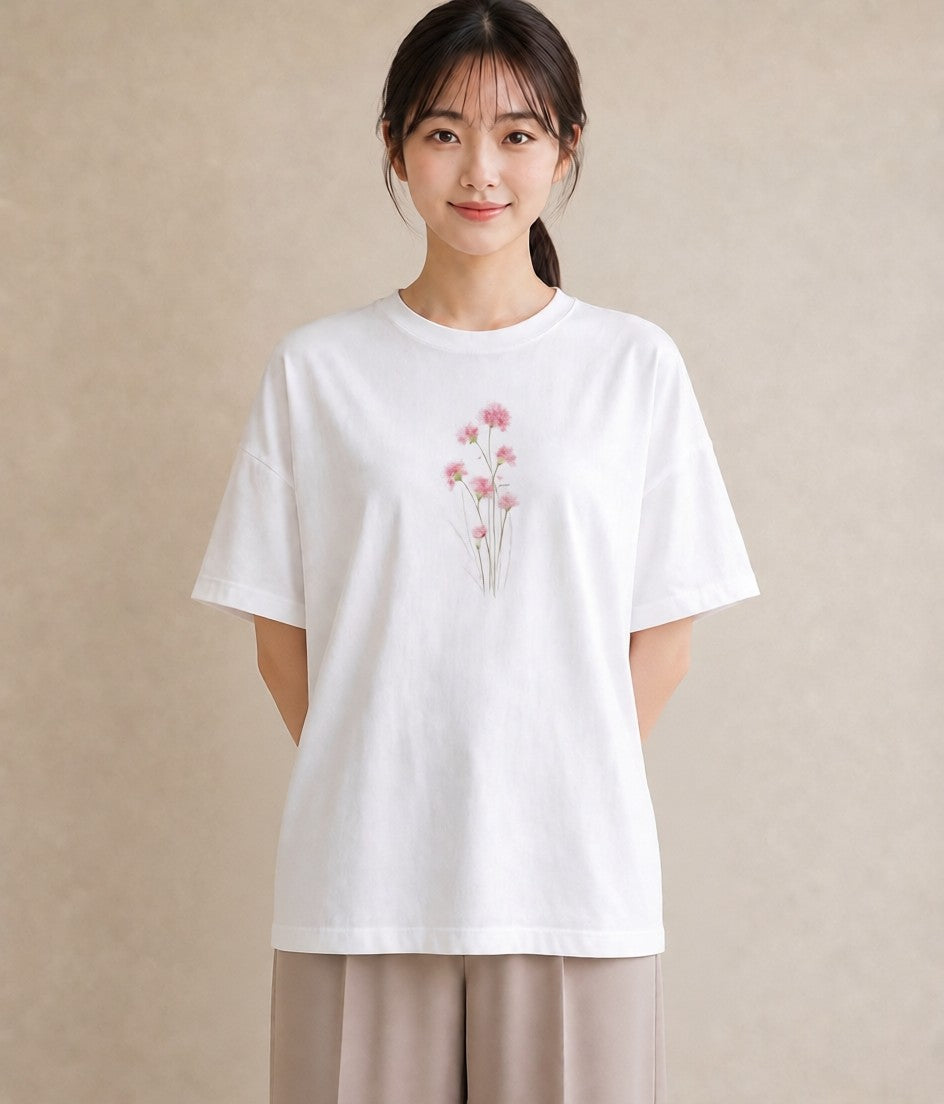 プリントTシャツ レディース カスミソウ かすみ草 花 花柄 イラスト ミニマル 姉妹 送別ギフト 白T YMAZO