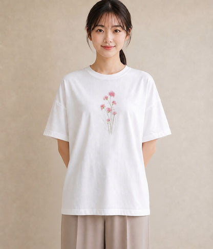 プリントTシャツ レディース カスミソウ かすみ草 花 花柄 イラスト ミニマル 姉妹 送別ギフト 白T YMAZO