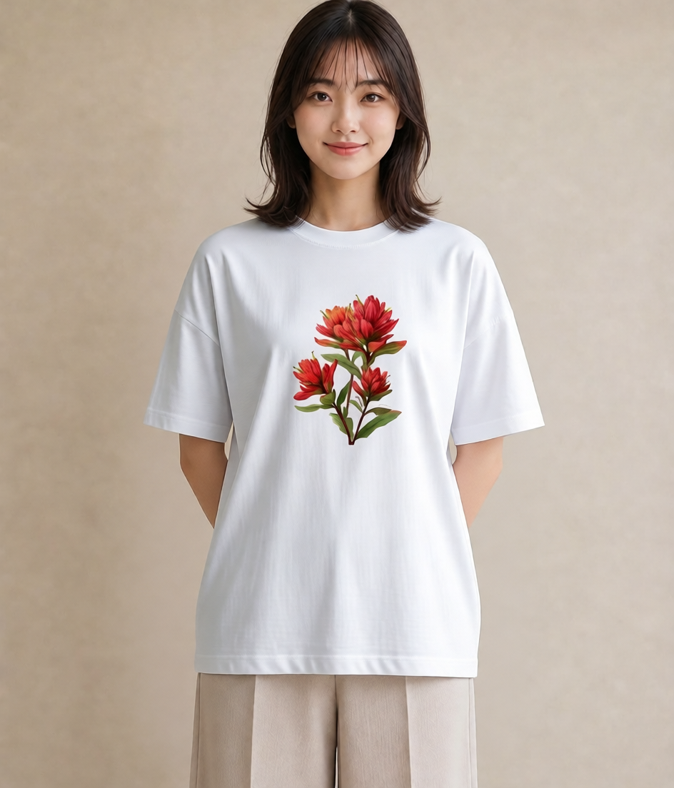 デザインTシャツ レディース 彼岸花 花 花柄 イラスト 淡色 散歩 お出かけ 白T YMAZO