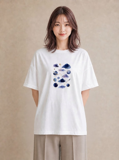 グラフィックTシャツ レディース 蟹座 星空 宇宙 イラスト カフェコーデ 旅行 母娘コーデ 白T YMAZO
