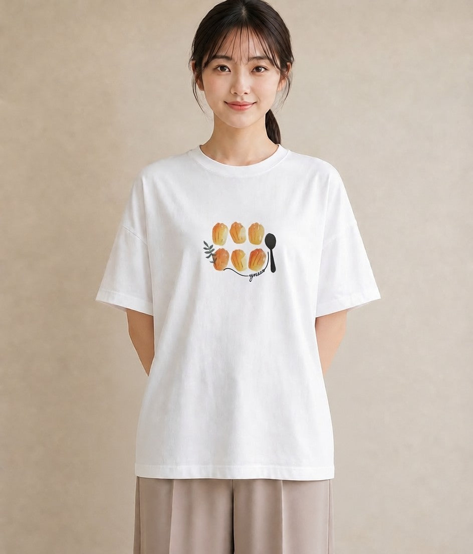 デザインTシャツ レディース クロワッサン 食べ物 フード イラスト 普段使い 普段着 週末コーデ 白T YMAZO