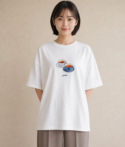 Tシャツ レディース 紅茶 食べ物 フード イラスト 北欧風 自分用 ルームウェア 白T YMAZO