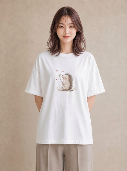 グラフィックTシャツ レディース ハリネズミ ペット 動物 イラスト アート風 レイヤード 友達ギフト 白T YMAZO