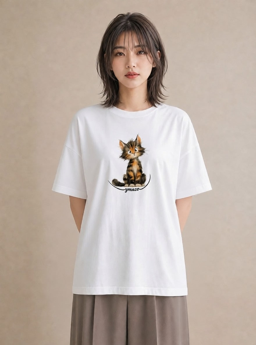 プリントTシャツ レディース アビシニアン 猫 ねこ イラスト ラフカジュアル ホワイトデー 春服 白T YMAZO