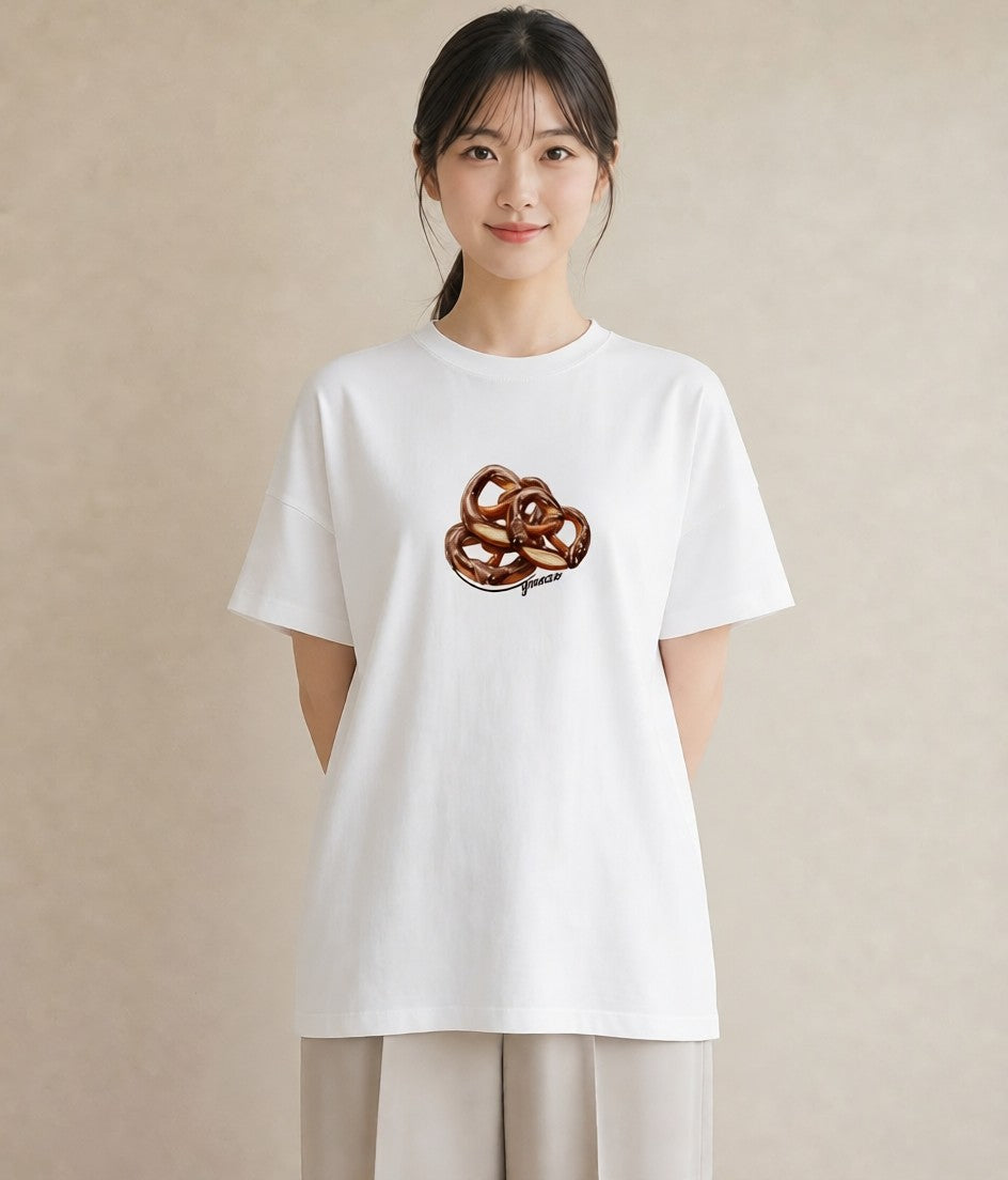 半袖Tシャツ レディース ベーグル 食べ物 フード イラスト ミニマル 親子 20代 白T YMAZO