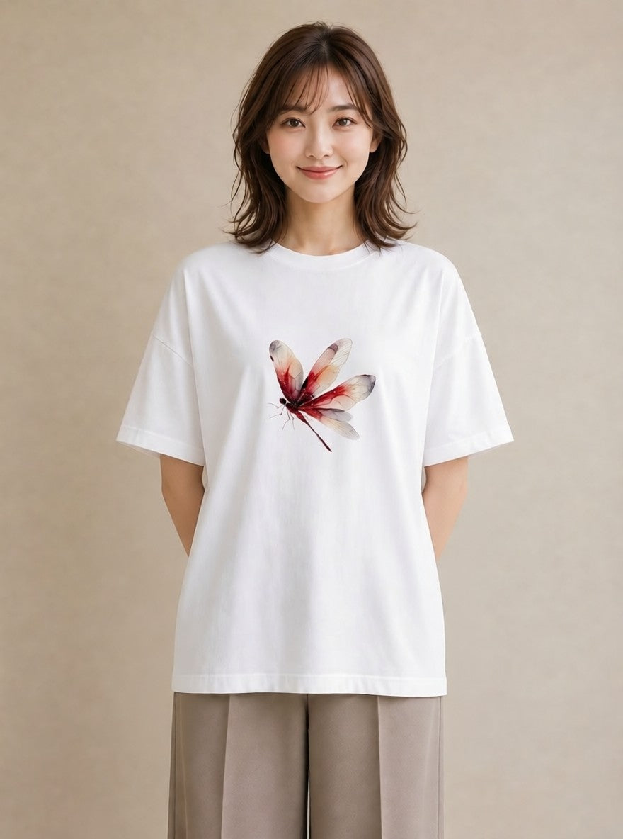 デザインTシャツ レディース ホタル 昆虫 虫 イラスト 休日コーデ 買い物 夏コーデ 白T YMAZO
