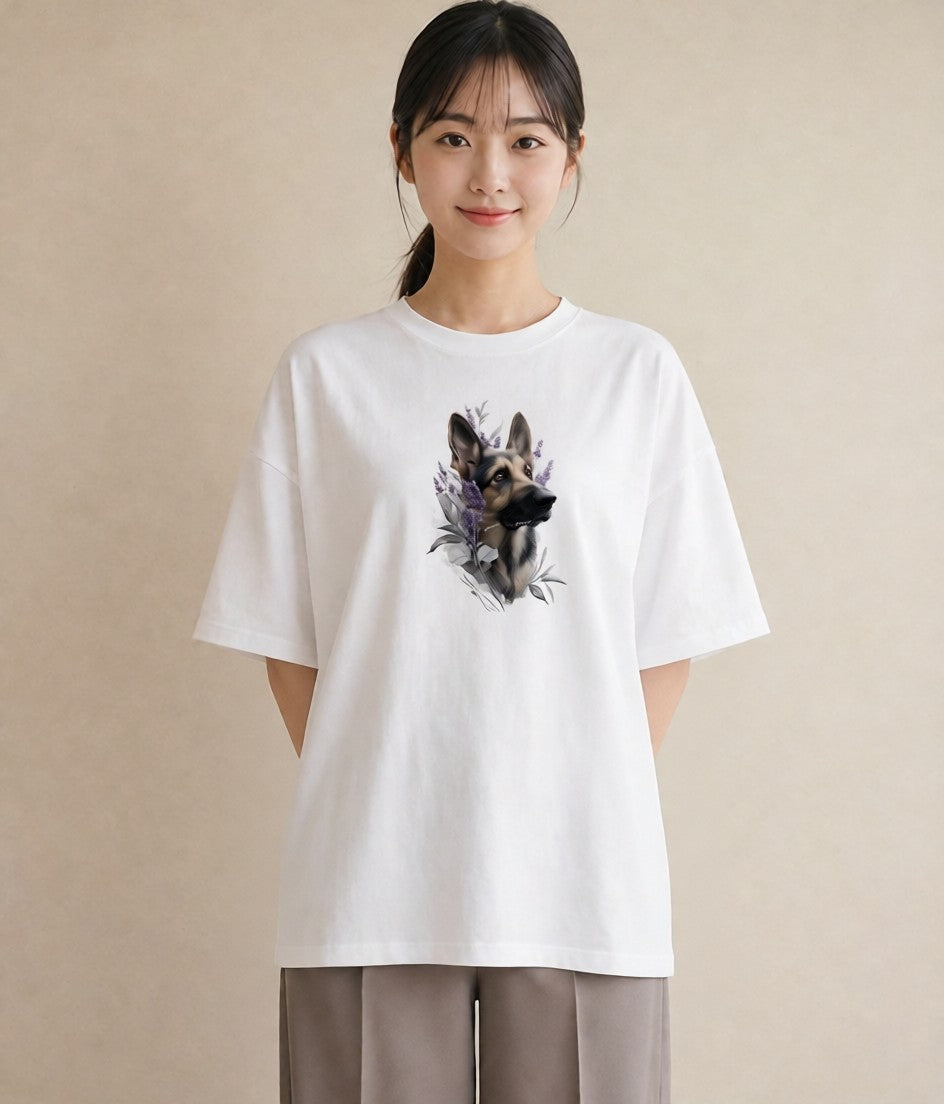 デザインTシャツ レディース ジャーマンシェパード 犬 いぬ イラスト ユニーク 公園 ママ 白T YMAZO