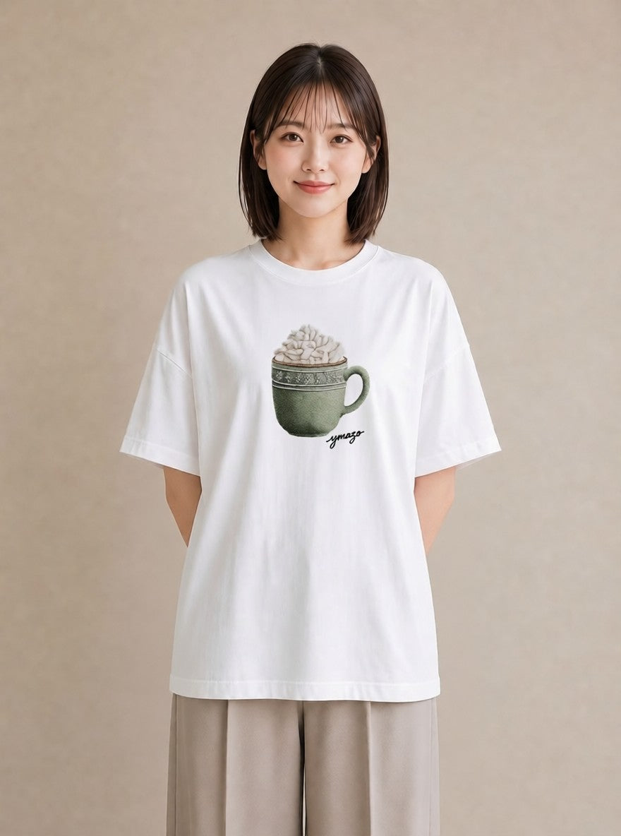 グラフィックTシャツ レディース ココア 食べ物 フード イラスト ミニマル 休日 ペアコーデ 白T YMAZO
