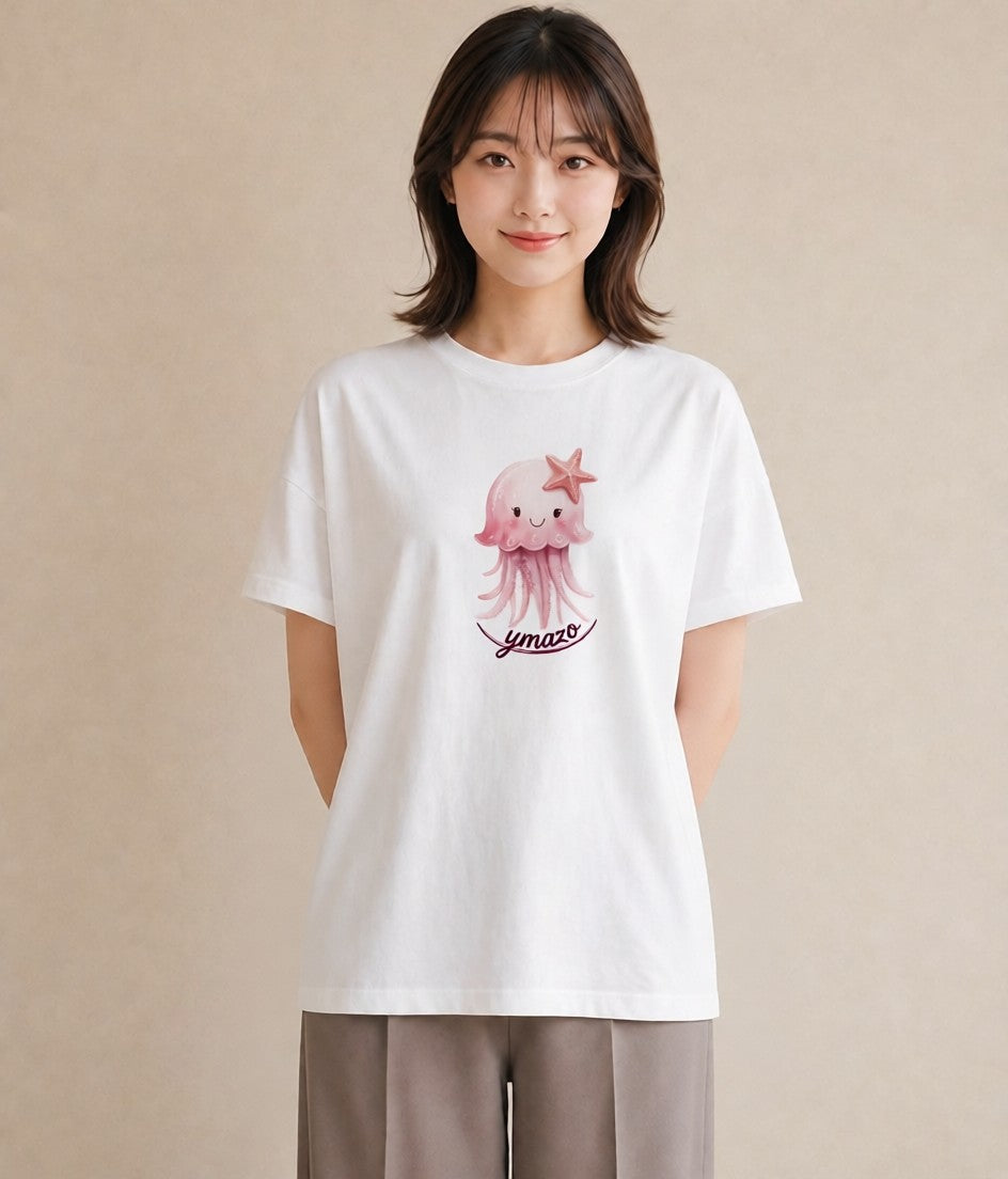 グラフィックTシャツ レディース タコ 海の生き物 海 イラスト 上品 買い物 夏コーデ 白T YMAZO