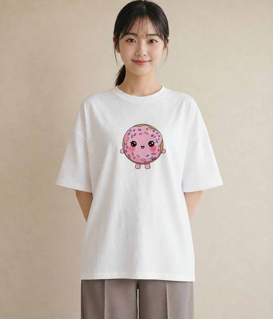 グラフィックTシャツ レディース ドーナツ 食べ物 フード イラスト 淡色 20代 カジュアルコーデ 白T YMAZO