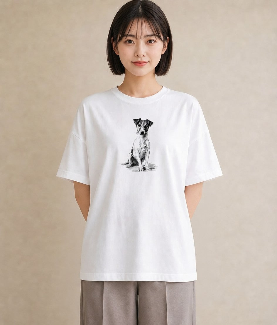 半袖Tシャツ レディース ジャックラッセルテリア 犬 いぬ イラスト ボタニカル 母娘コーデ 自分用 白T YMAZO