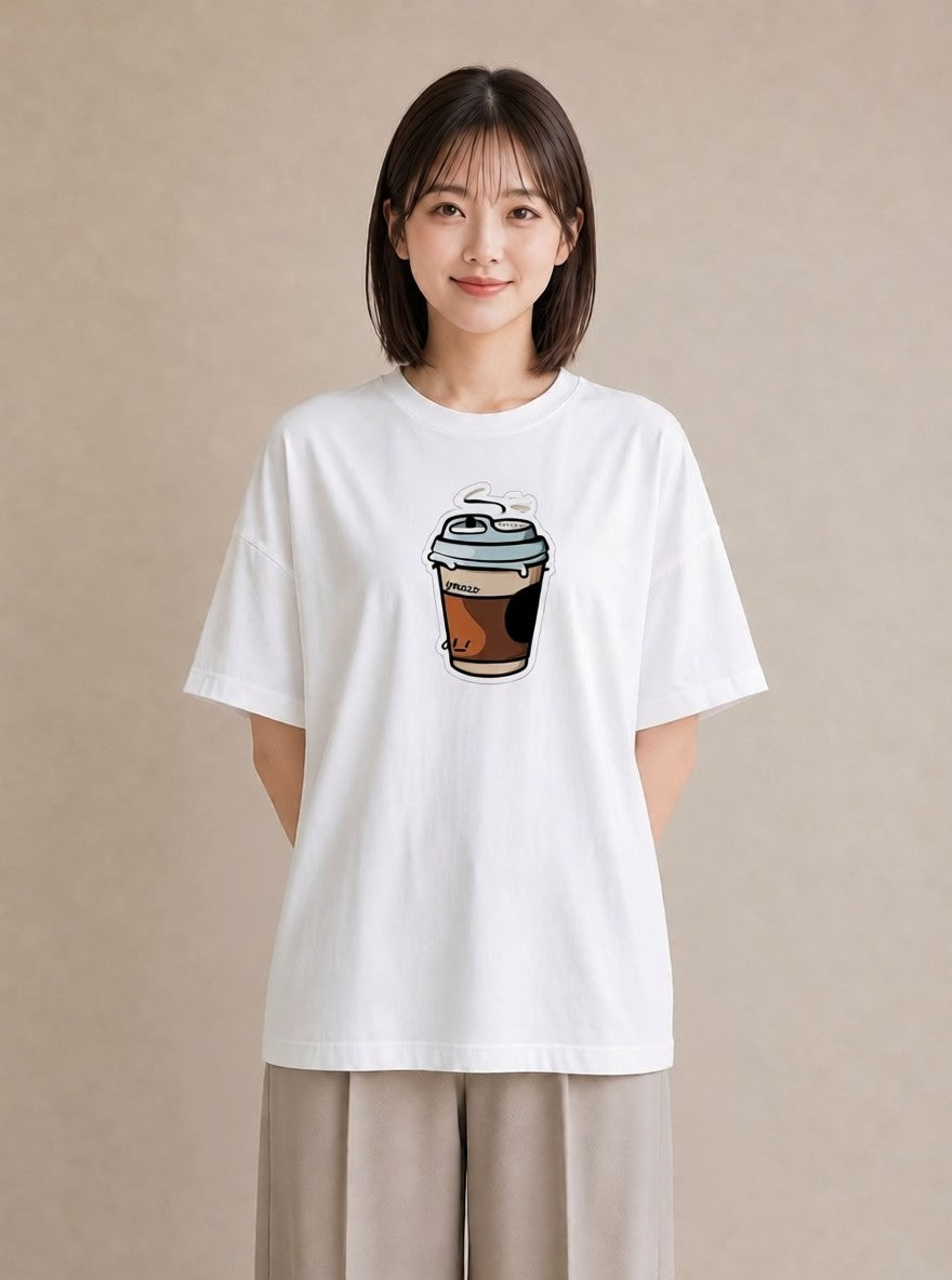 Tシャツ レディース コーヒー 珈琲 カフェ 食べ物 フード イラスト 抜け感 デイリーウェア 休日 白T YMAZO