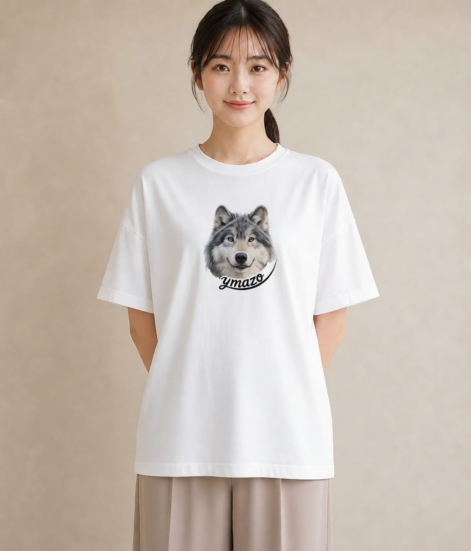 プリントTシャツ レディース シベリアンハスキー 犬 いぬ イラスト 北欧風 綿100 デート 白T YMAZO