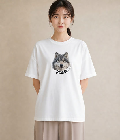 プリントTシャツ レディース シベリアンハスキー 犬 いぬ イラスト 北欧風 綿100 デート 白T YMAZO