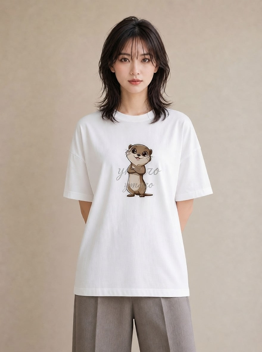 グラフィックTシャツ レディース カワウソ 動物 アニマル イラスト きれいめカジュアル ラフ レイヤード 白T YMAZO