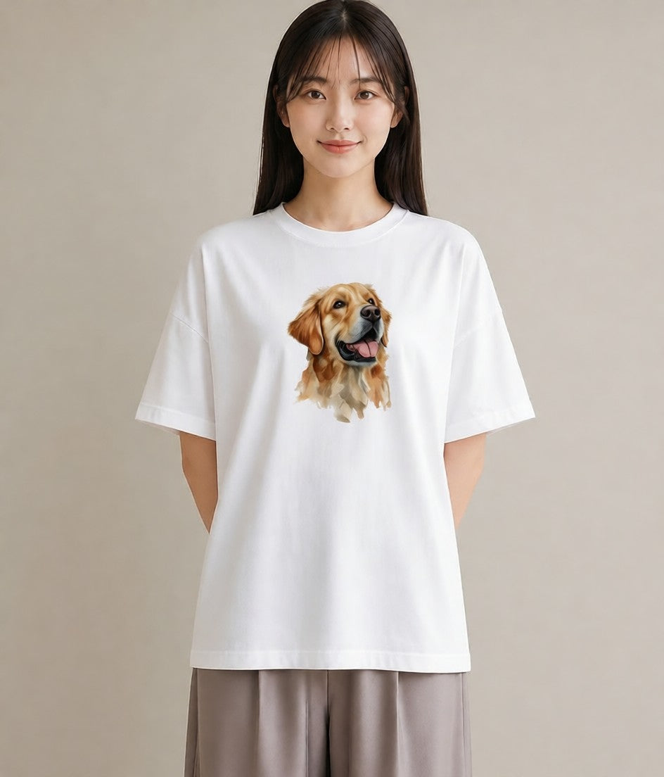 半袖Tシャツ レディース ゴールデンレトリバー ゴールデン 犬 いぬ イラスト フェミニン 女性 旅行用 白T YMAZO