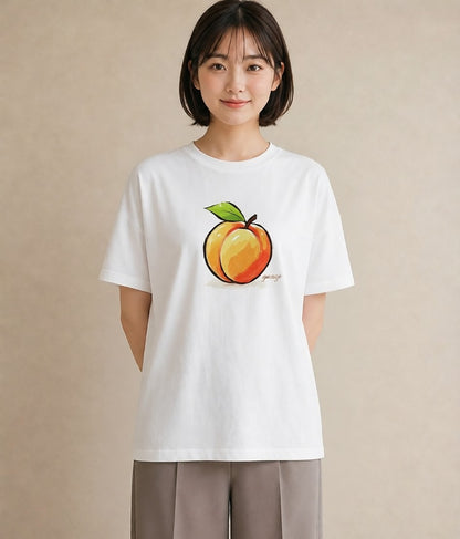 半袖Tシャツ レディース りんご 林檎 アップル 食べ物 フード イラスト ニュアンス 自分用 ルームウェア 白T YMAZO