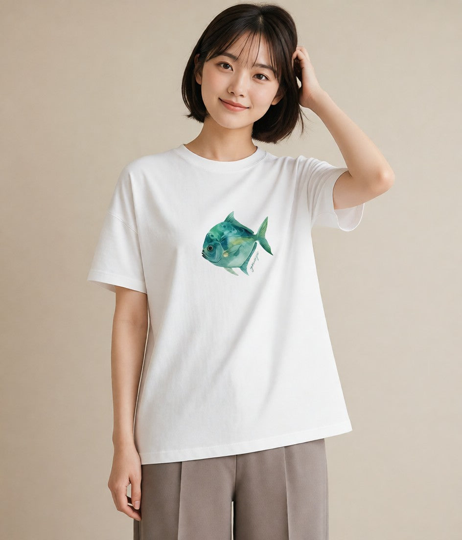 デザインTシャツ レディース 出目金 ペット 動物 イラスト フェミニン 敬老の日 ホワイトデー 白T YMAZO