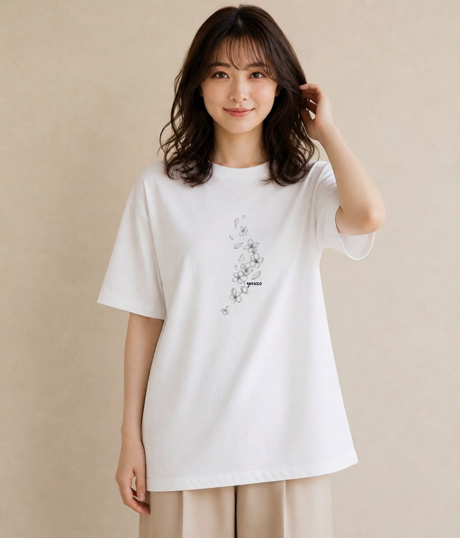 プリントTシャツ レディース さくら 桜 桜の枝 イラスト カジュアル ペアコーデ 秋コーデ 白T YMAZO