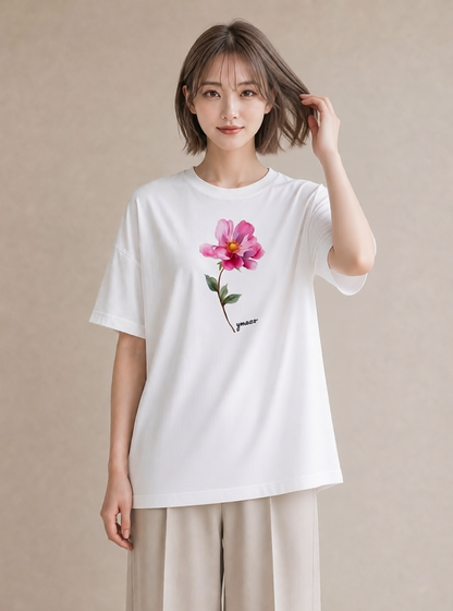 グラフィックTシャツ レディース 牡丹 花 花柄 イラスト ナチュラル 母娘コーデ 自分用 白T