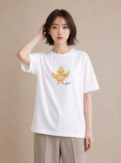 半袖Tシャツ レディース シマエナガ しまえなが 動物 アニマル イラスト 旅行コーデ 旅行 母娘コーデ 白T YMAZO