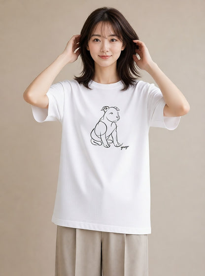 Tシャツ レディース 犬 いぬ わんこ イラスト 上品 お出かけ 普段着 白T YMAZO